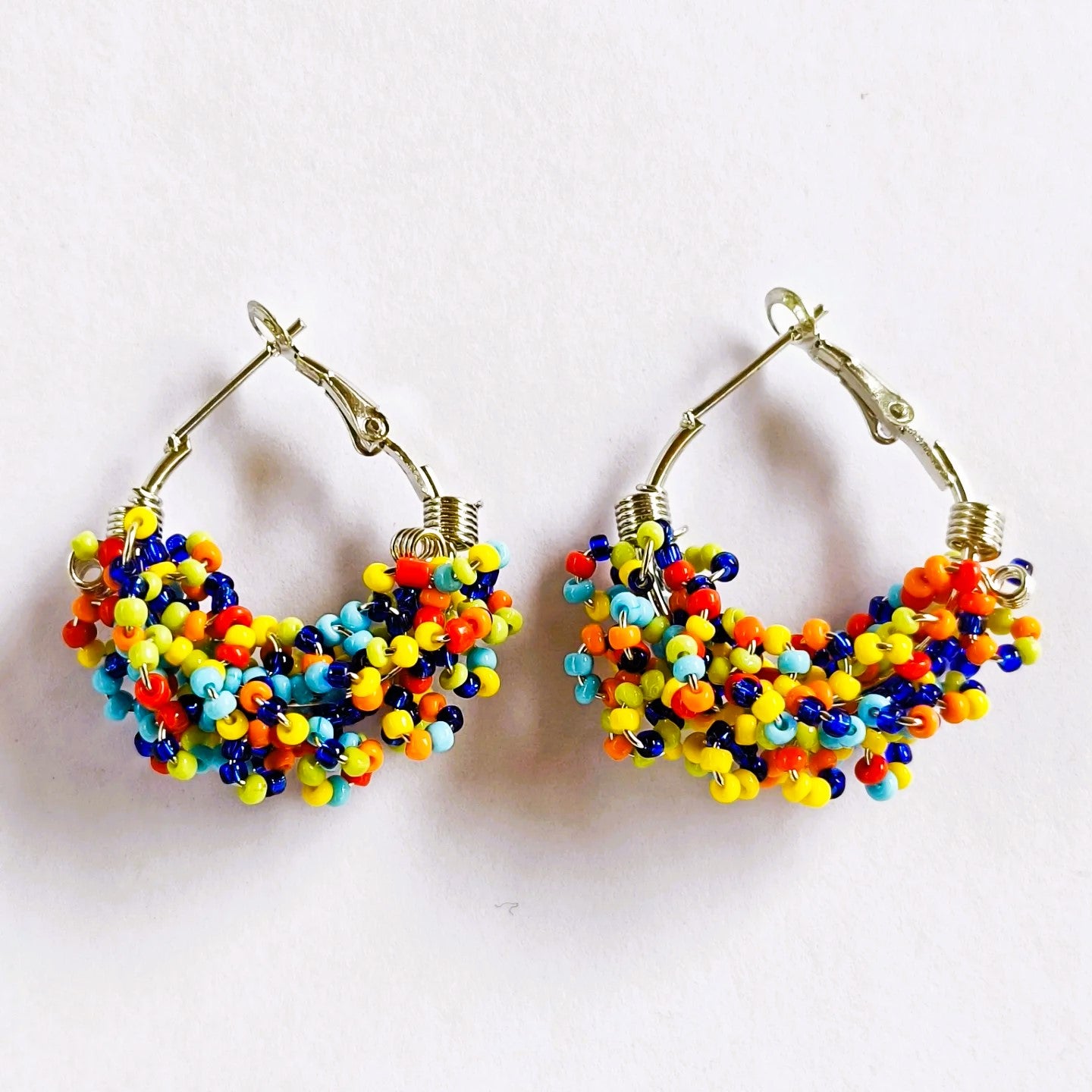 Sheious Colourful Circular Beaded Hoop Earrings
