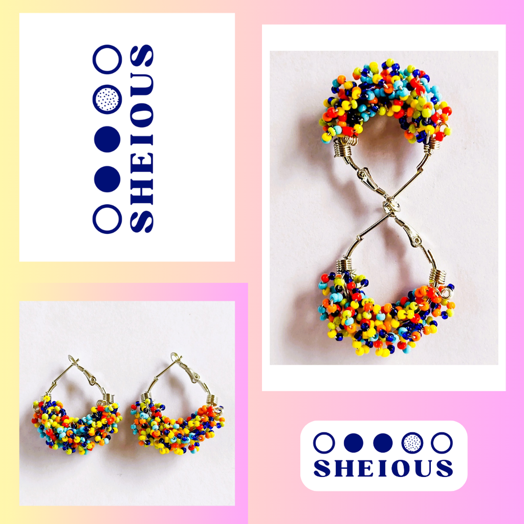 Sheious Colourful Circular Beaded Hoop Earrings