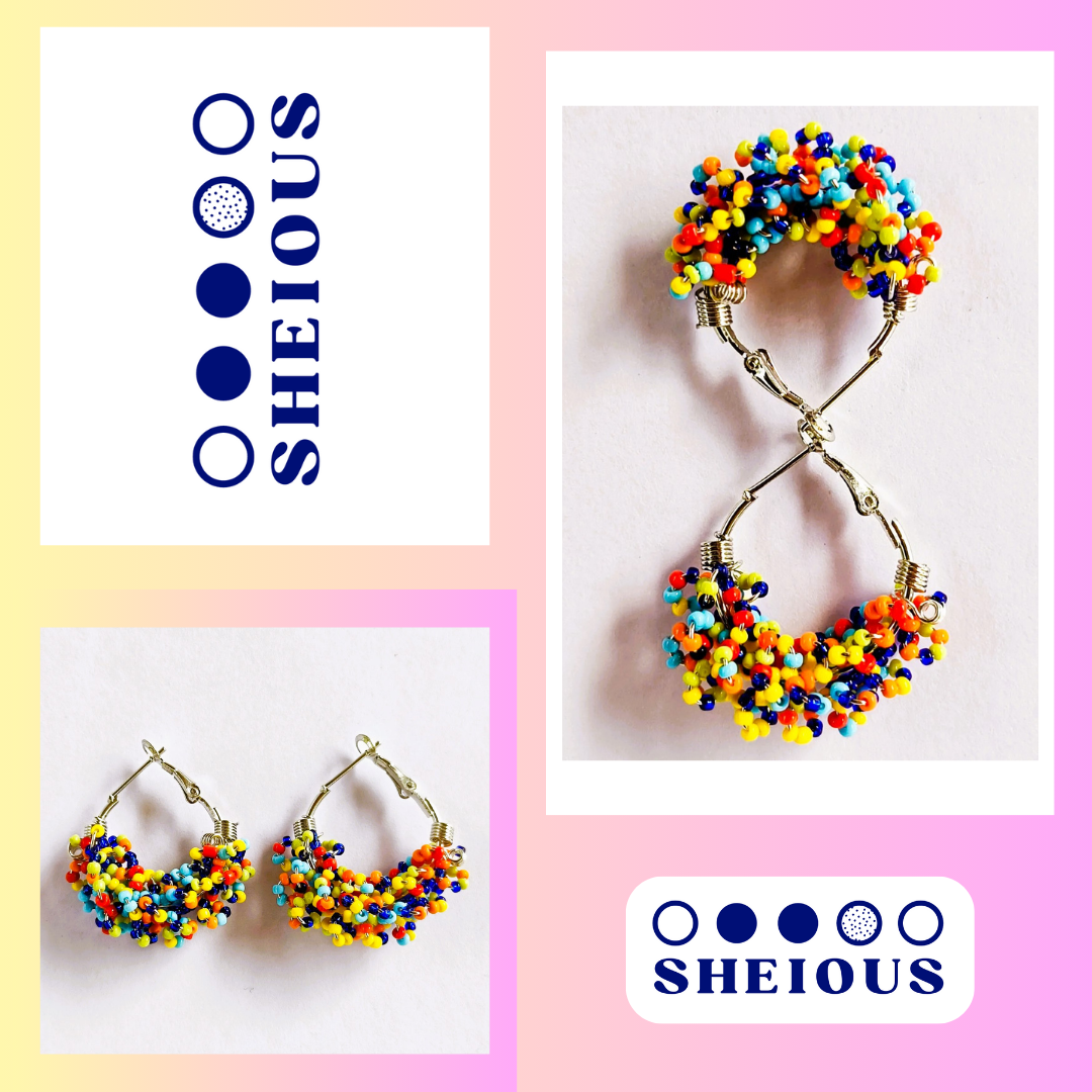 Sheious Colourful Circular Beaded Hoop Earrings