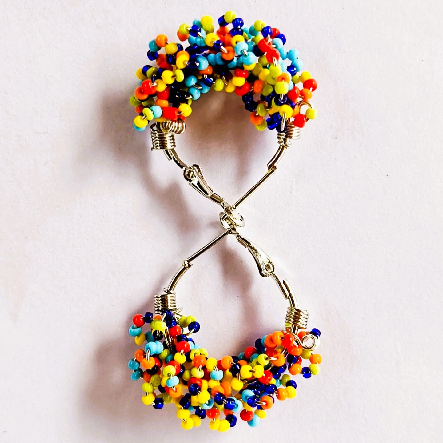 Sheious Colourful Circular Beaded Hoop Earrings
