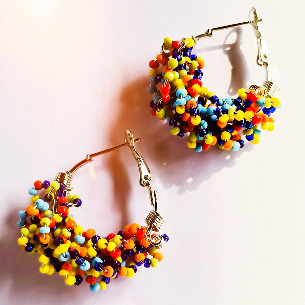 Sheious Colourful Circular Beaded Hoop Earrings