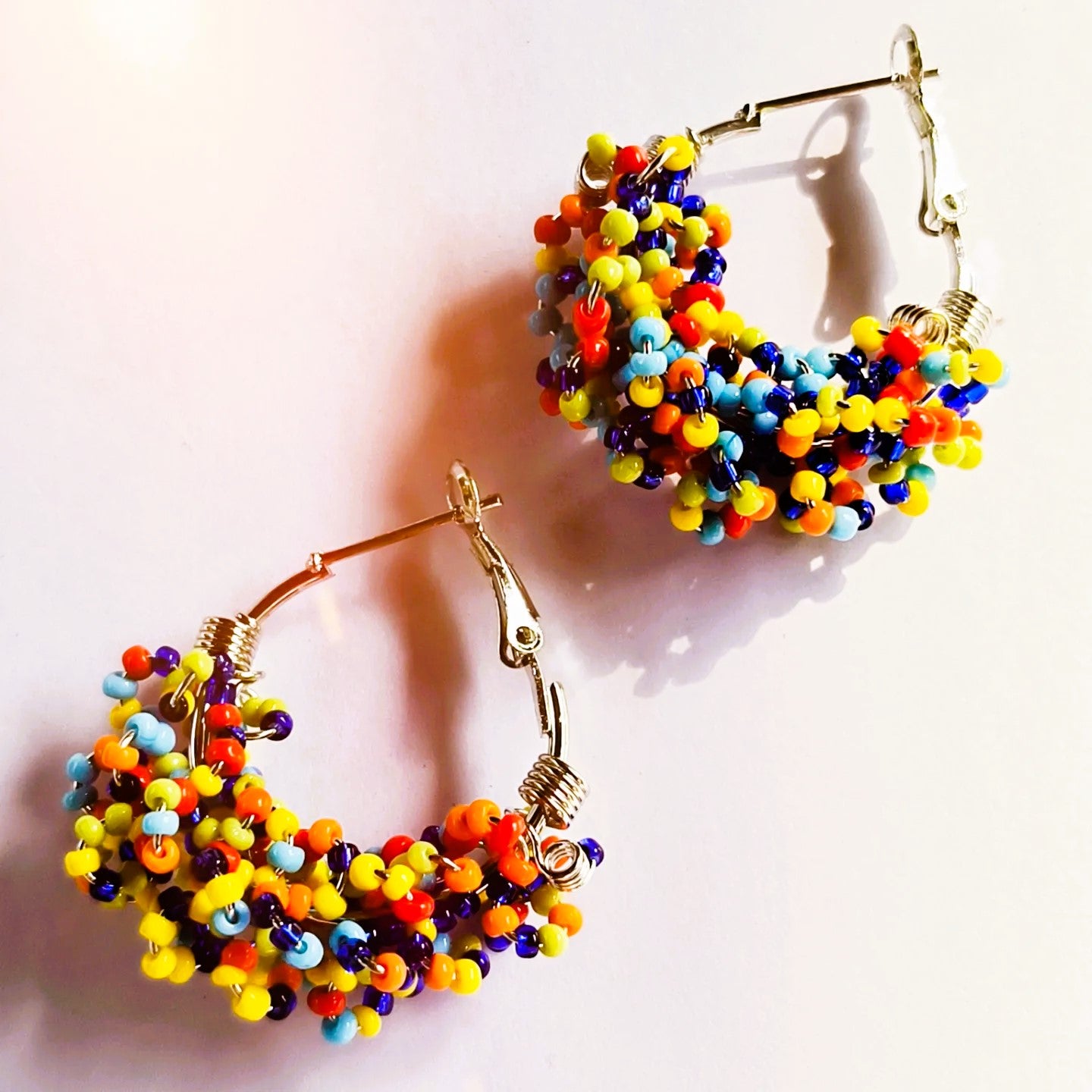 Sheious Colourful Circular Beaded Hoop Earrings